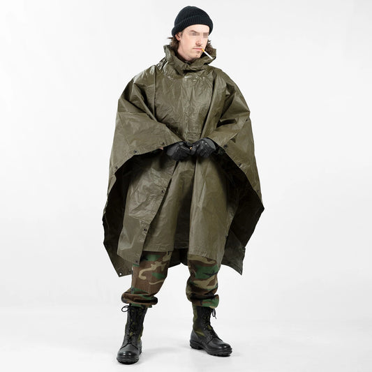Authentic 1980s Austrian army olive drab poncho rain waterproof basha fishing camping hiking raincape