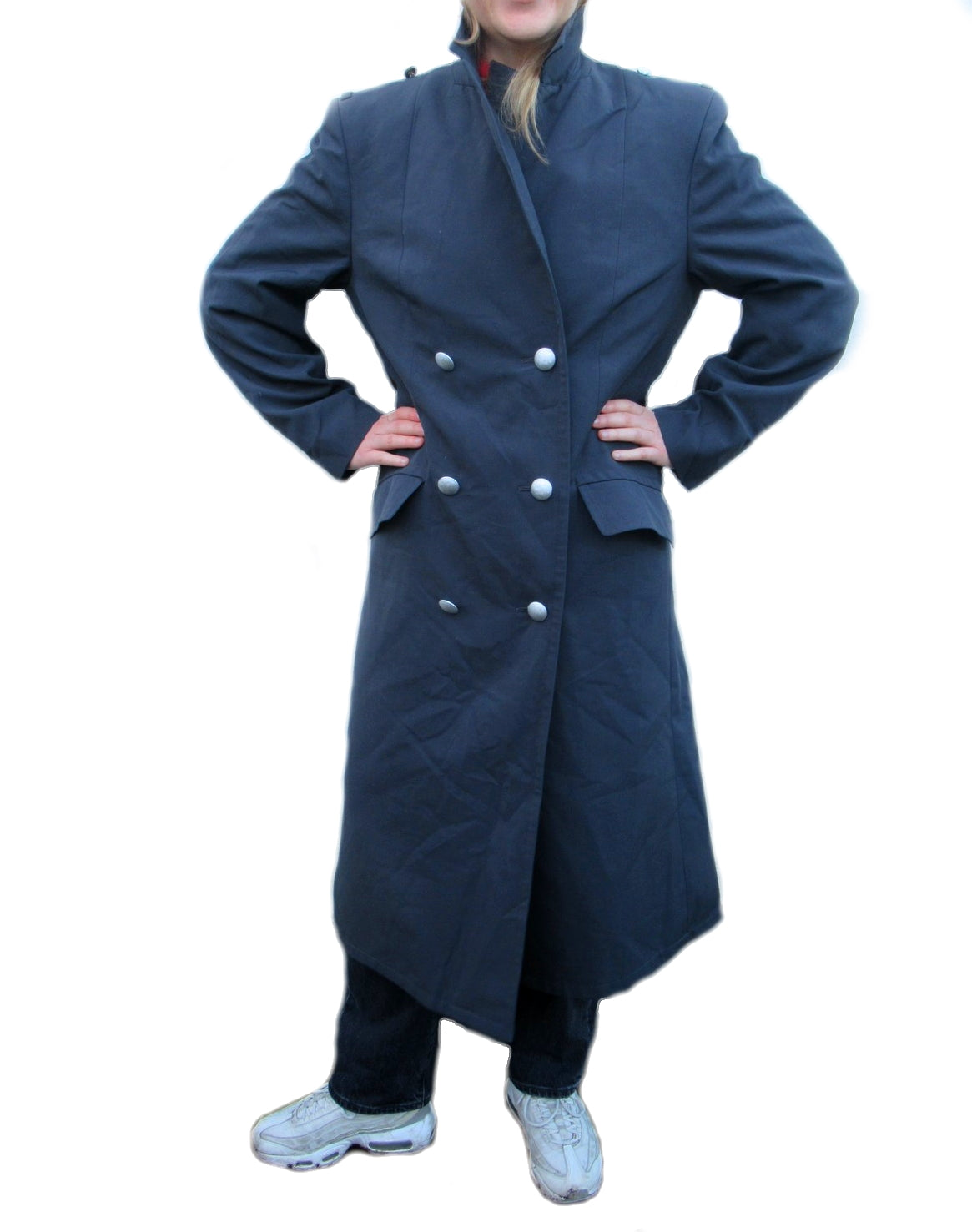 vintage 90s Womens German army grey Gaberdine Trench coat greatcoat military