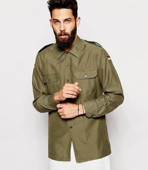 Vintage 1980s German army olive  military shirt khaki jacket Bundeswehr