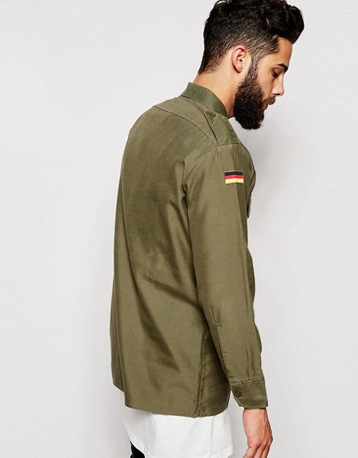 Vintage 1980s German army olive  military shirt khaki jacket Bundeswehr