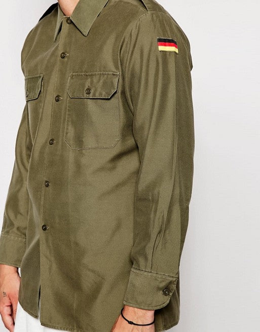 Vintage 1980s German army olive  military shirt khaki jacket Bundeswehr