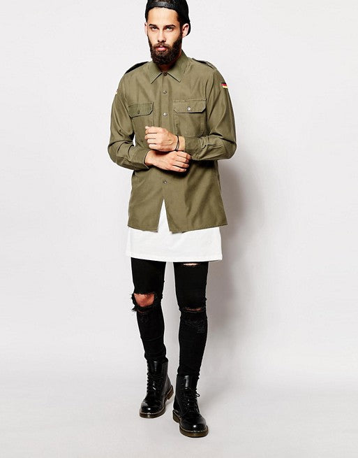 Vintage 1980s German army olive  military shirt khaki jacket Bundeswehr