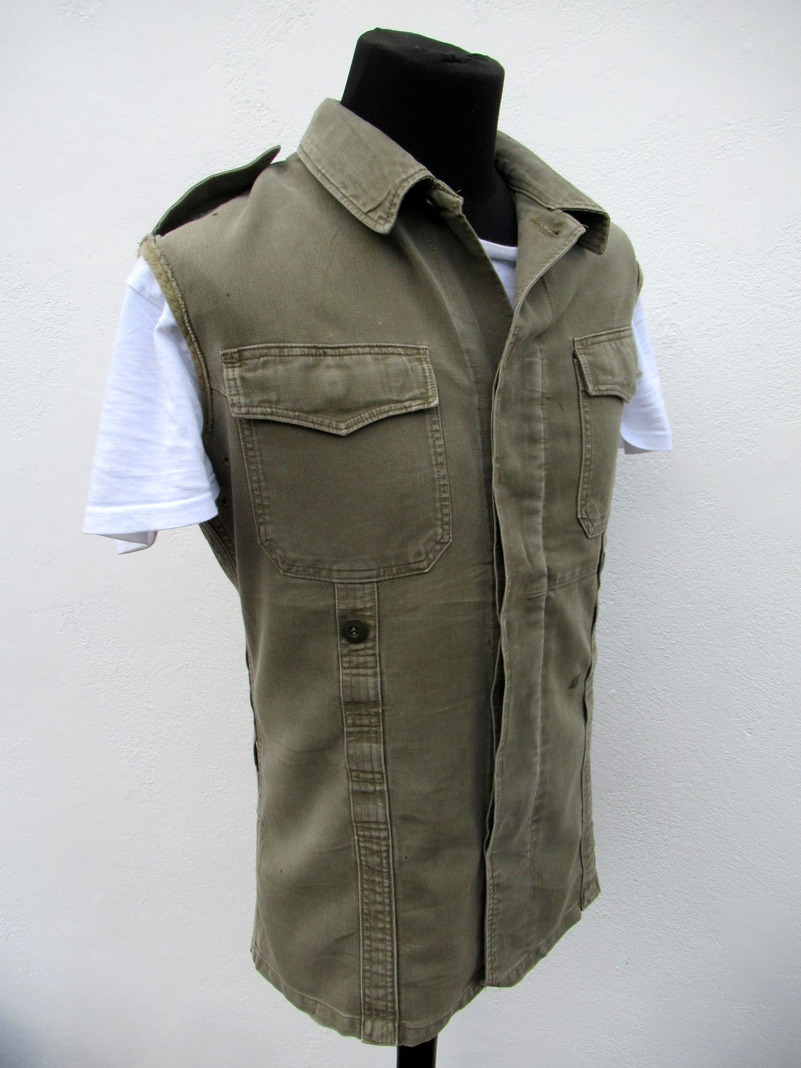 vintage German army moleskin vest gilet sleeveless shirt fieldshirt olive grey