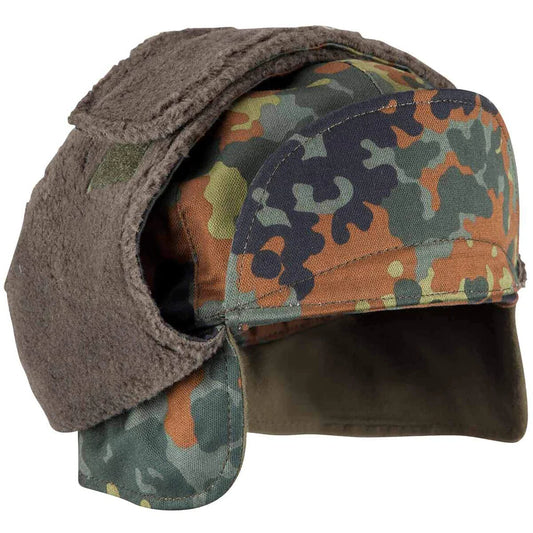New German army winter cap military hat flecktarn camo camouflage peaked faux fur thermal