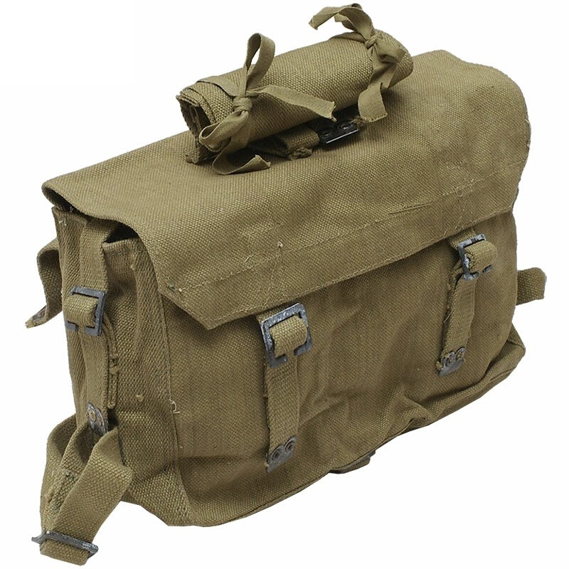 Vintage Greek army canvas haversack backpack bag satchel military with straps beige