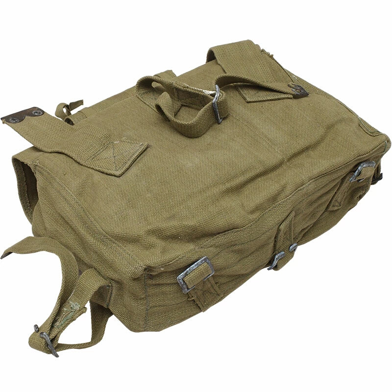 Vintage Greek army canvas haversack backpack bag satchel military with straps beige