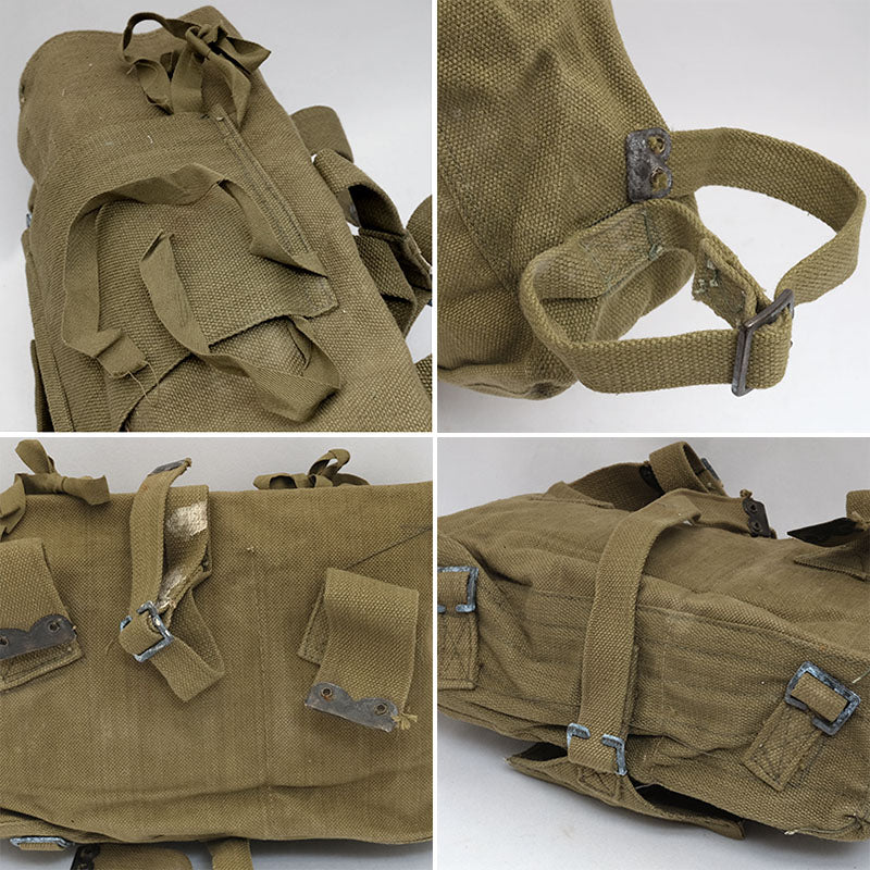 Vintage Greek army canvas haversack backpack bag satchel military with straps beige