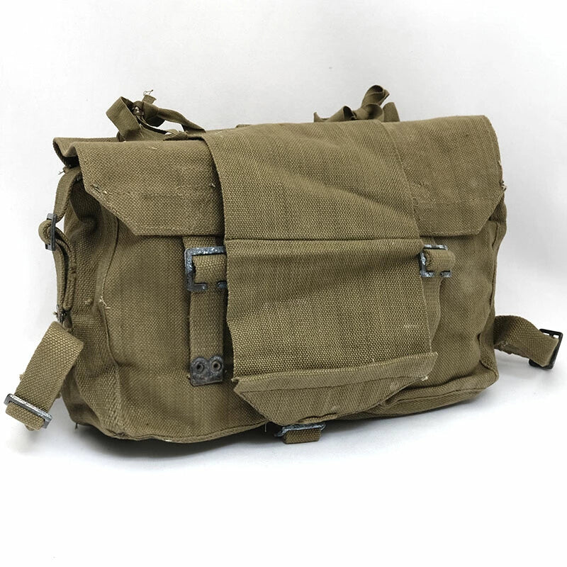 Vintage Greek army canvas haversack backpack bag satchel military with straps beige