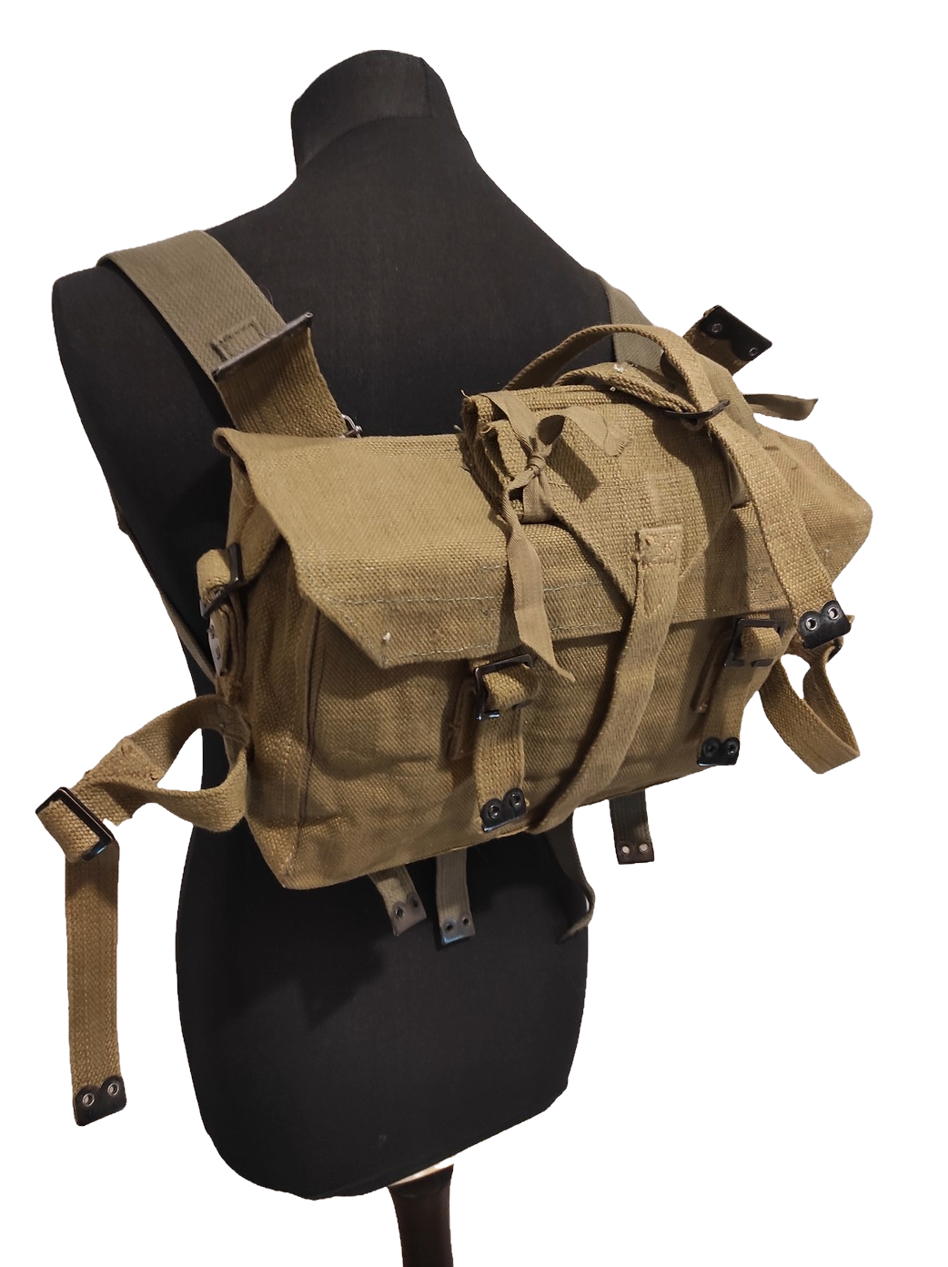 Vintage Greek army canvas haversack backpack bag satchel military with straps beige
