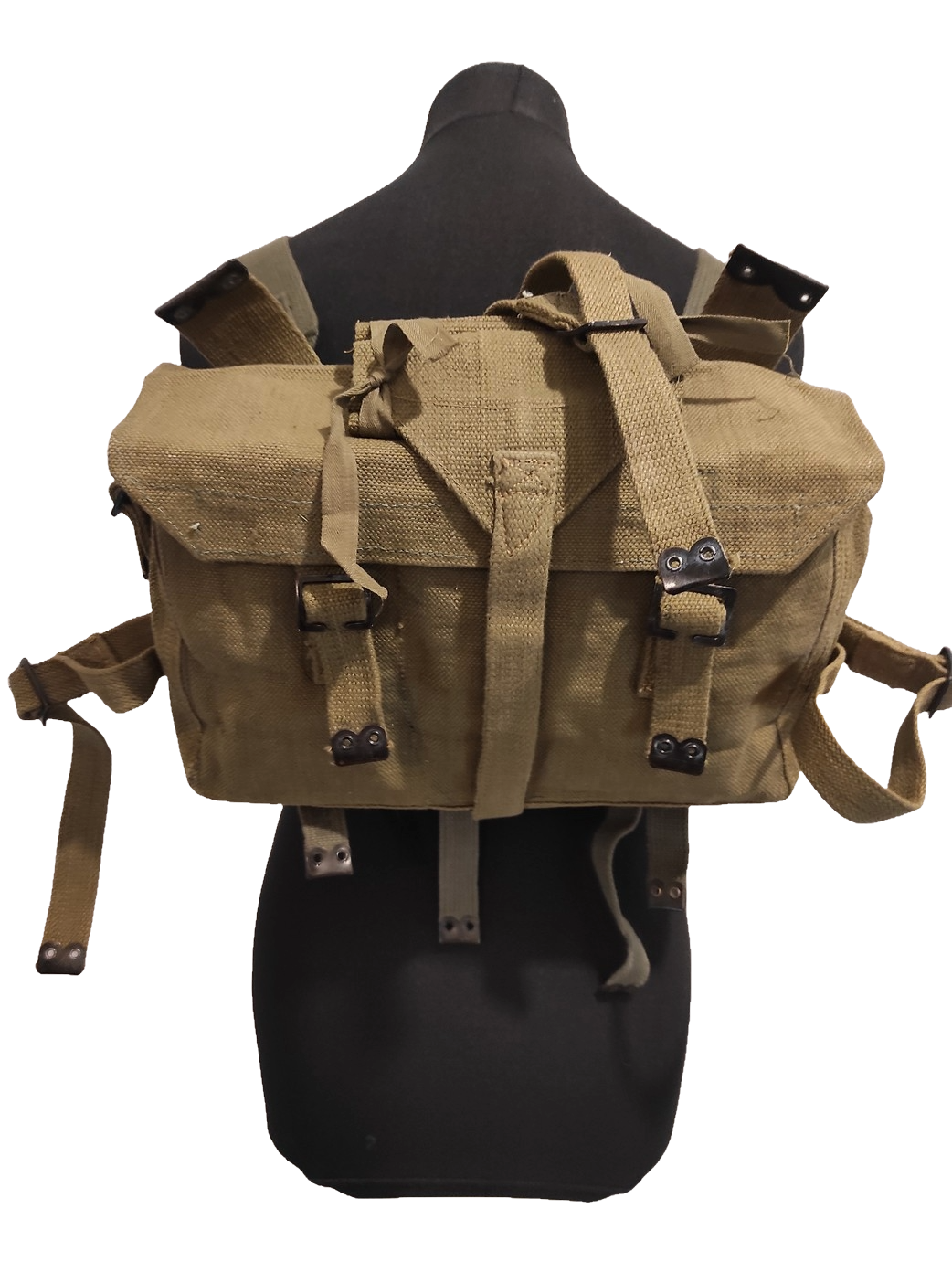 Vintage Greek army canvas haversack backpack bag satchel military with straps beige