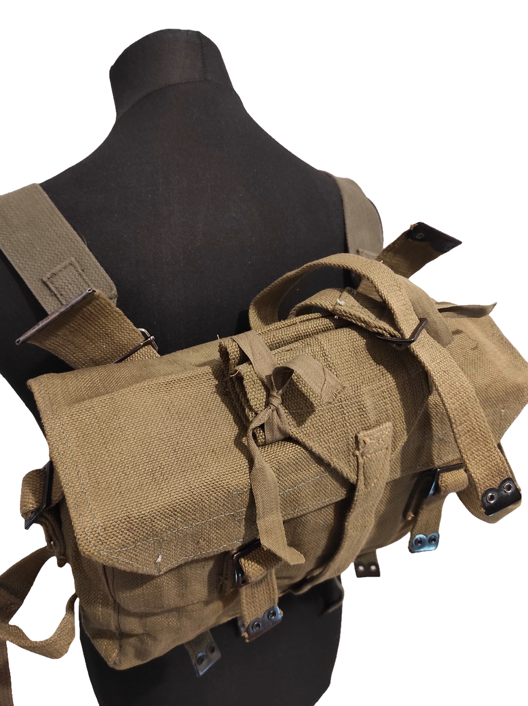 Vintage Greek army canvas haversack backpack bag satchel military with straps beige