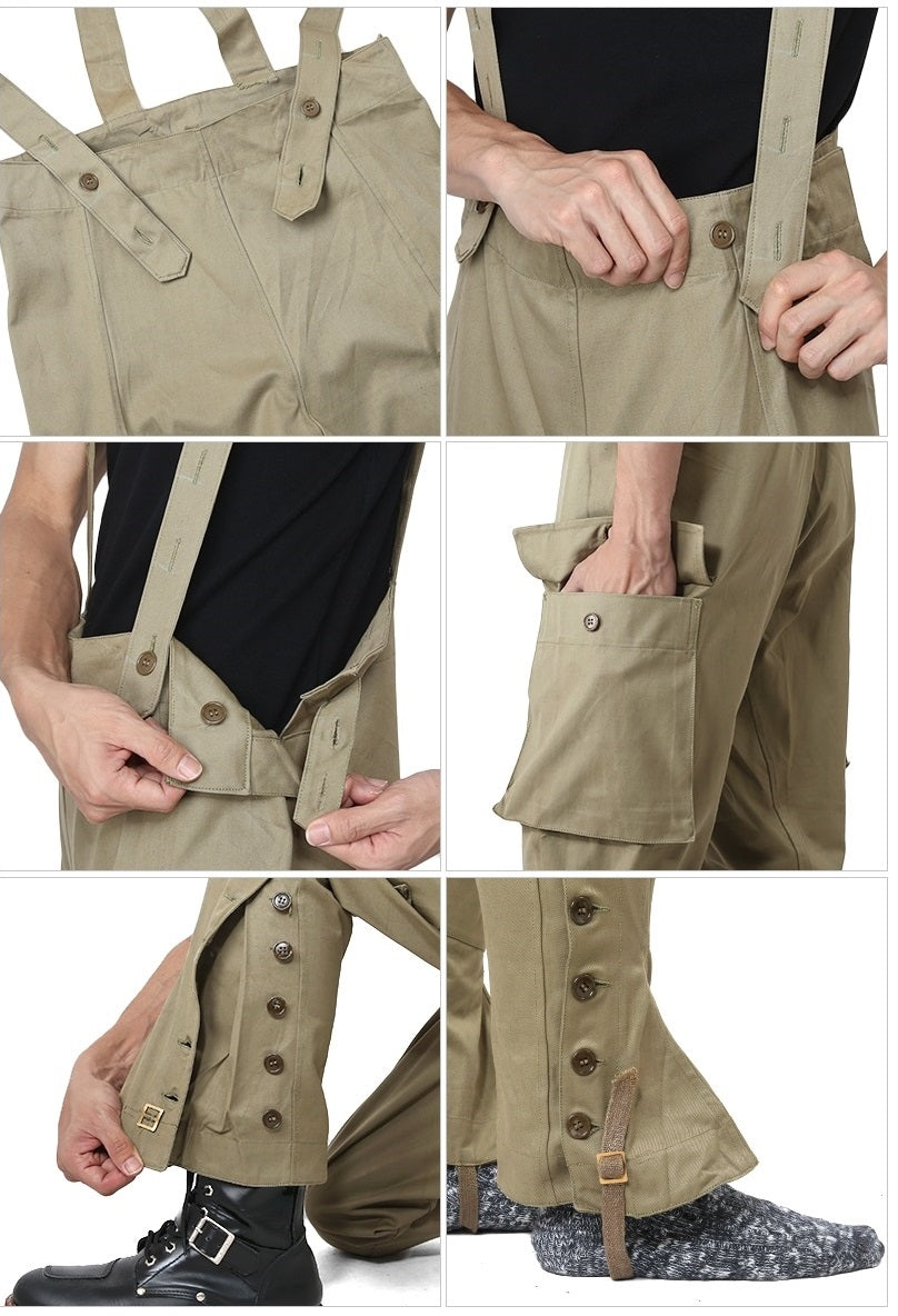 Vintage 1950s Italian army motorcycle trousers pants dungarees military beige cargo combat cream mustard