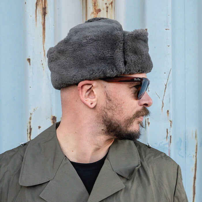 New Vintage East German army grey fur lined winter hat cap military Communist NVA DDR GDR Soviet Era soldier