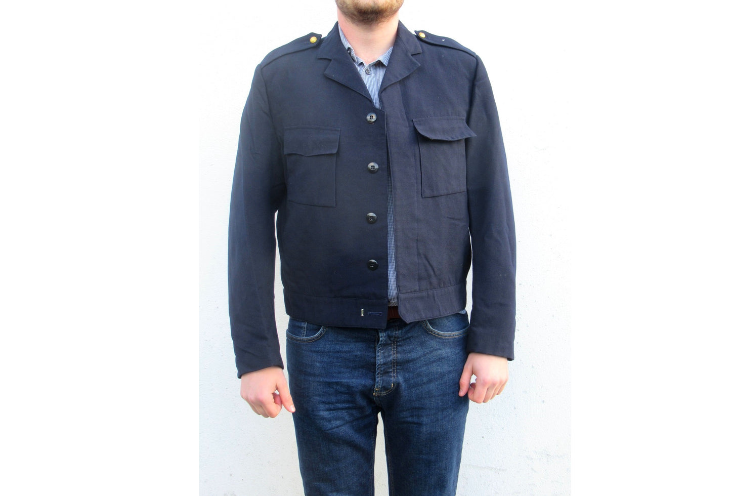 Vintage Swedish Army navy ike Jacket Military bomber lined cotton coat eisenhower