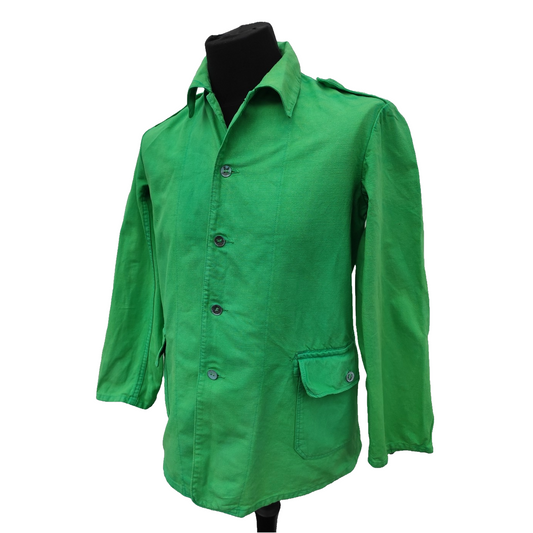 vintage 1960s 1970s lime green Swedish Army work jacket coat denim chore worker military