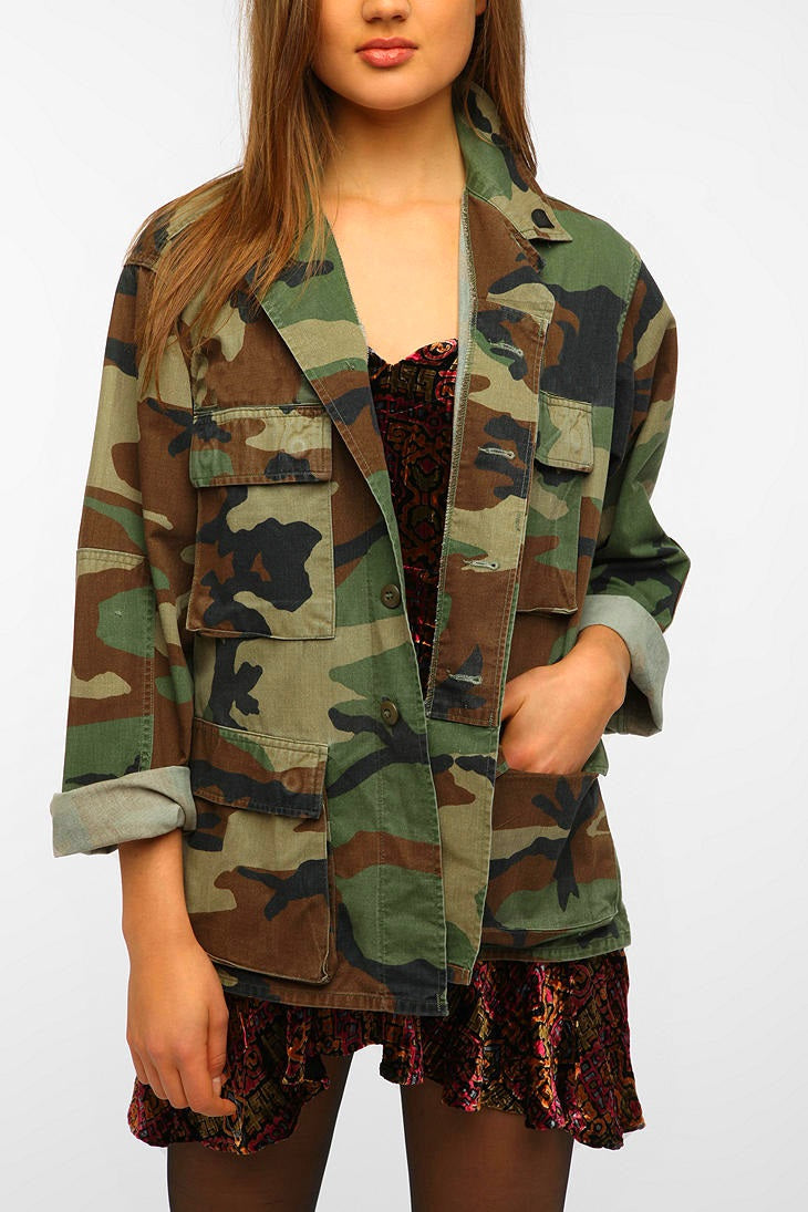 New Vintage 1990s US army woodland oversized camouflage jacket coat surplus camo military retro urban ladies women's ladies unissued