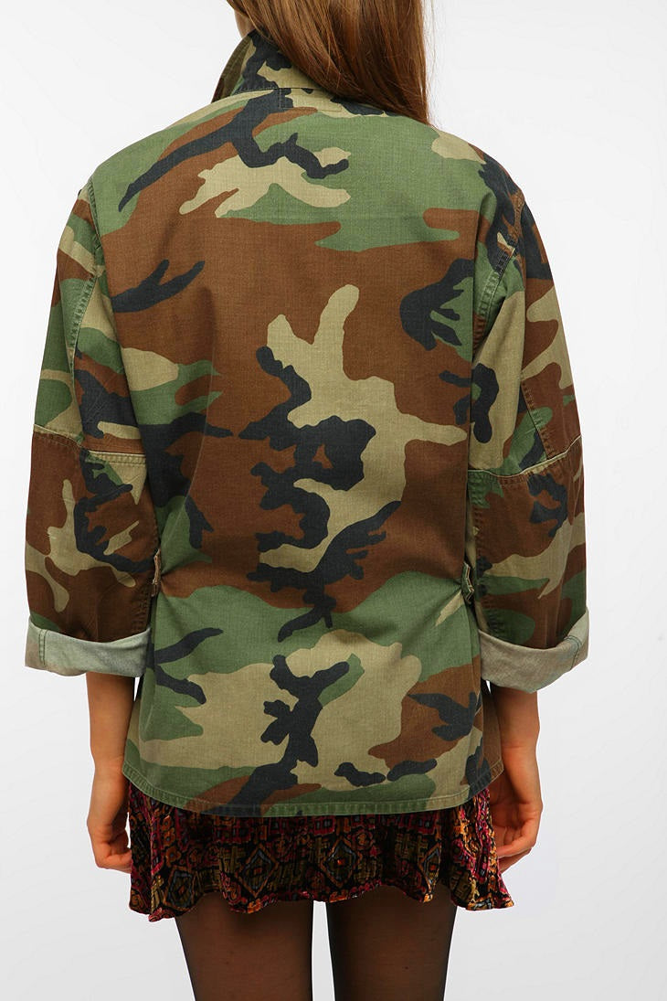 New Vintage 1990s US army woodland oversized camouflage jacket coat surplus camo military retro urban ladies women's ladies unissued