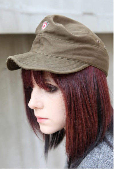 Vintage Austrian army cadet cap beret military hat bundesheer olive khaki baseball peaked