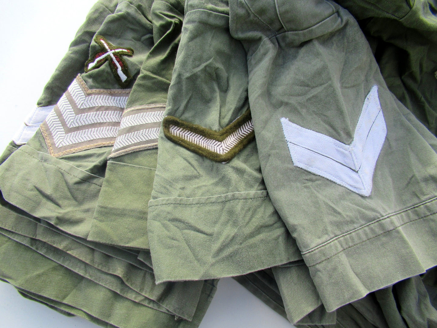 Vintage British army short sleeve service shirt fieldshirt green military dress cotton-denim