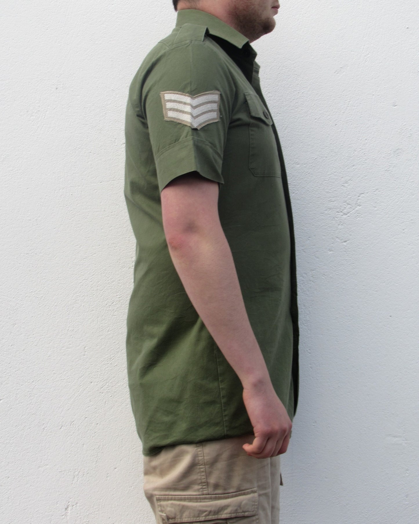 Vintage British army short sleeve service shirt fieldshirt green military dress cotton-denim