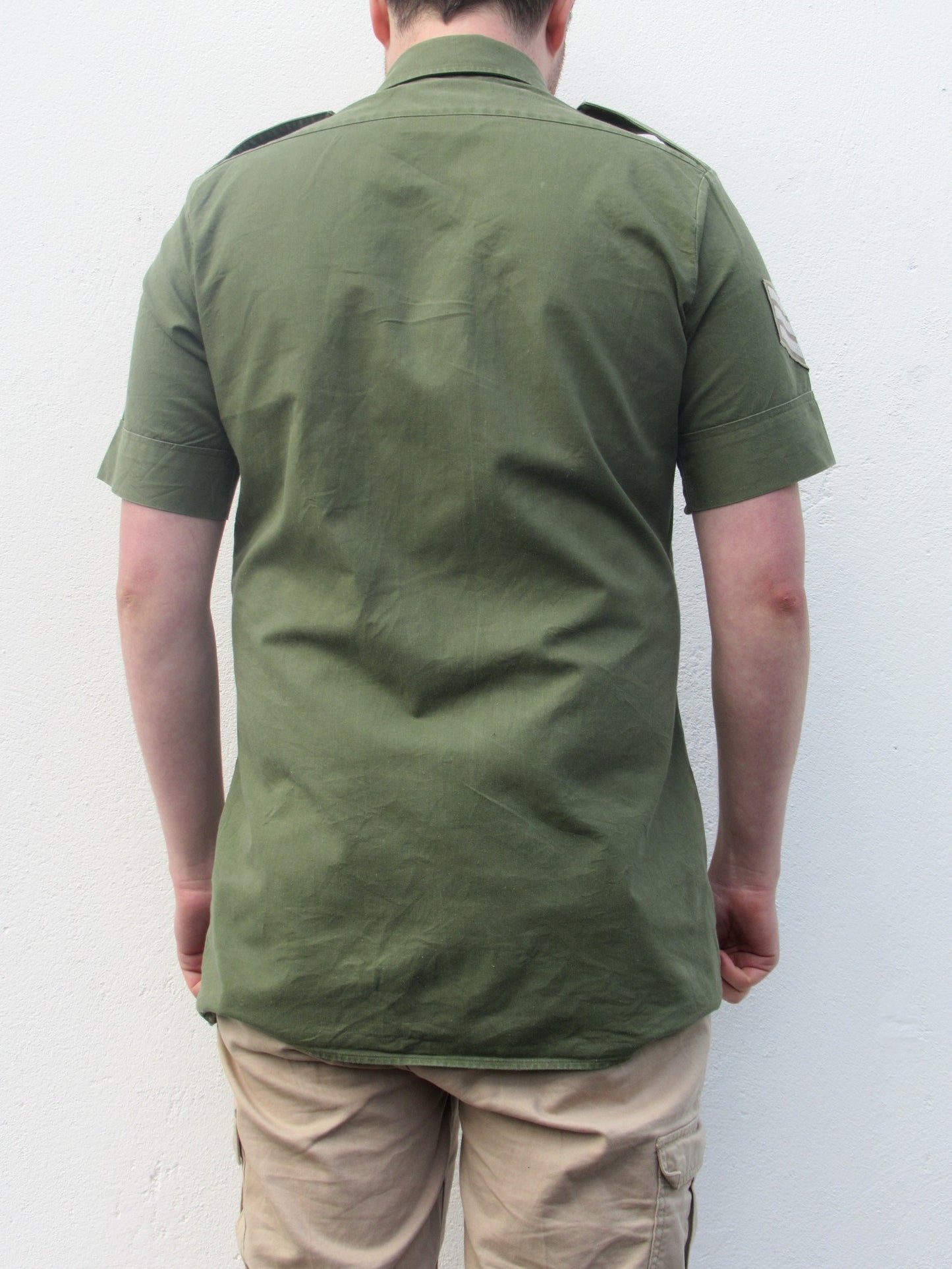 Vintage British army short sleeve service shirt fieldshirt green military dress cotton-denim