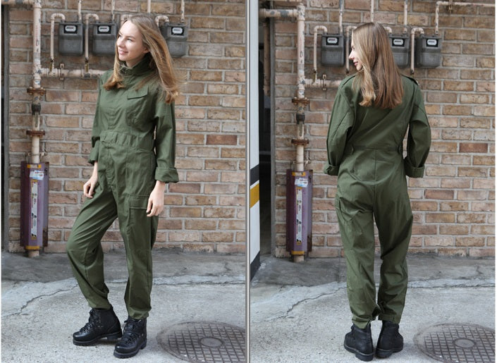 Vintage British Army green Overalls coveralls military jumpsuit flight suit boilersuit tanker olive khaki ladies