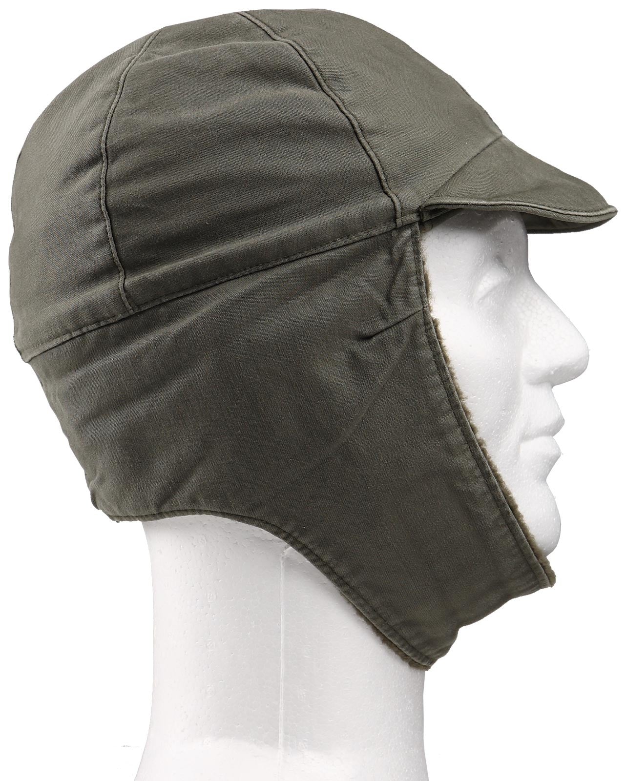 Vintage 1970s 1980s German army winter cap beret military hat bundeswehr olive khaki baseball peaked flecktarn faux fur