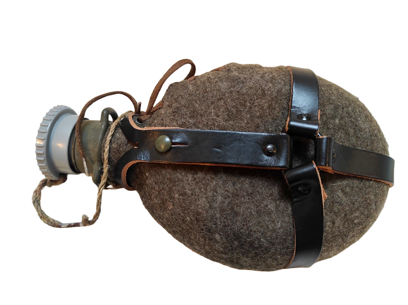 Vintage Czech army Communist wool canteen flask cask military Soviet plastic top laces