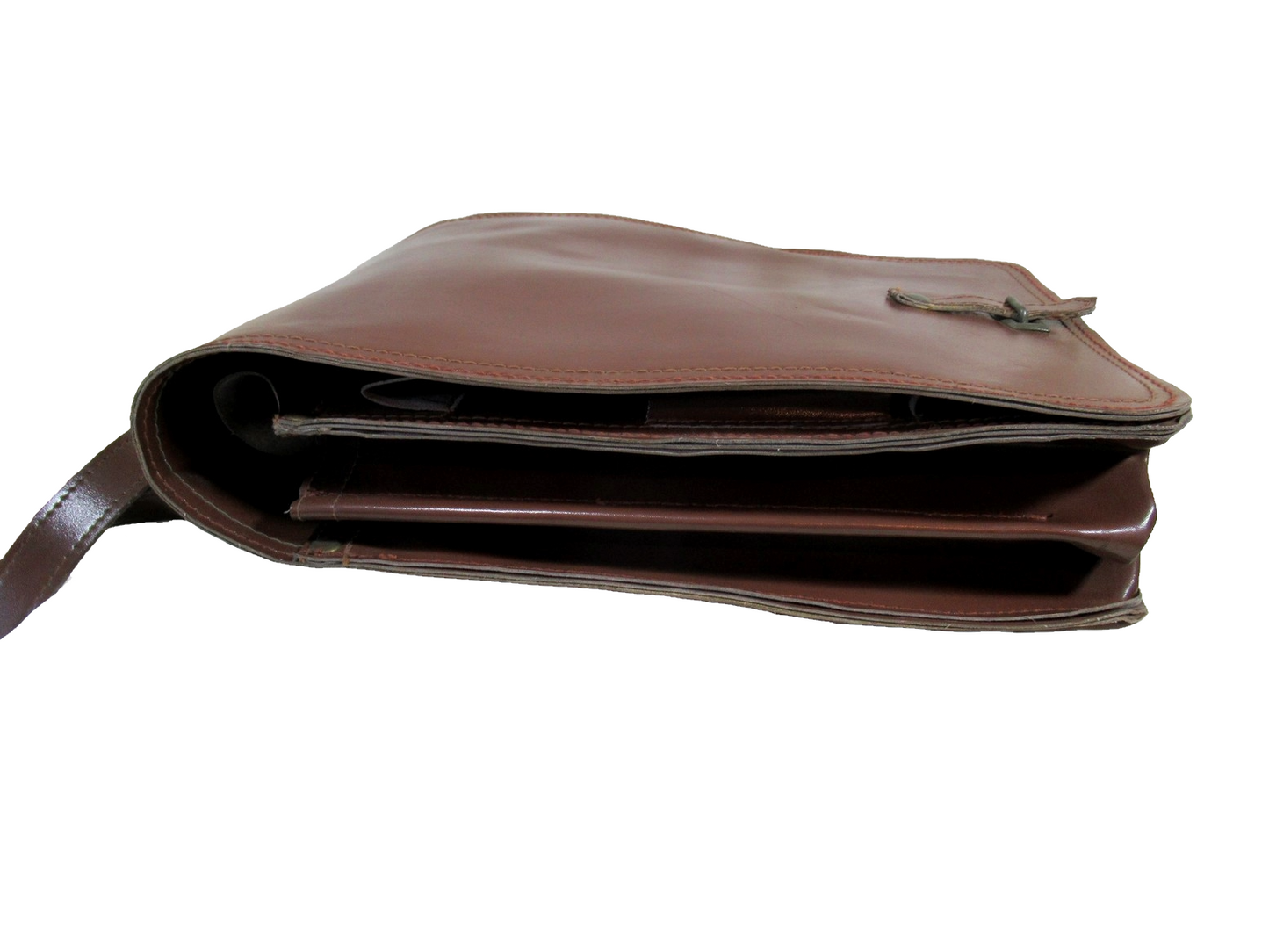 Vintage Brown Faux Leather Czech army communist document case map shoulder bag carrier military soviet era