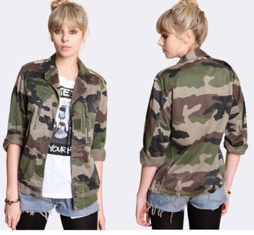 Vintage Women's French F2 camo jacket coat surplus army military retro urban ladies