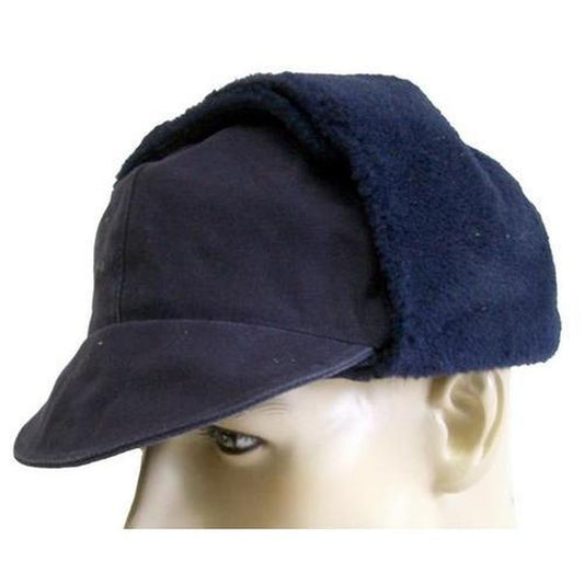 Vintage 1970s 1980s German navy military winter cap beret army hat bundesmarineblue baseball peaked  faux fur