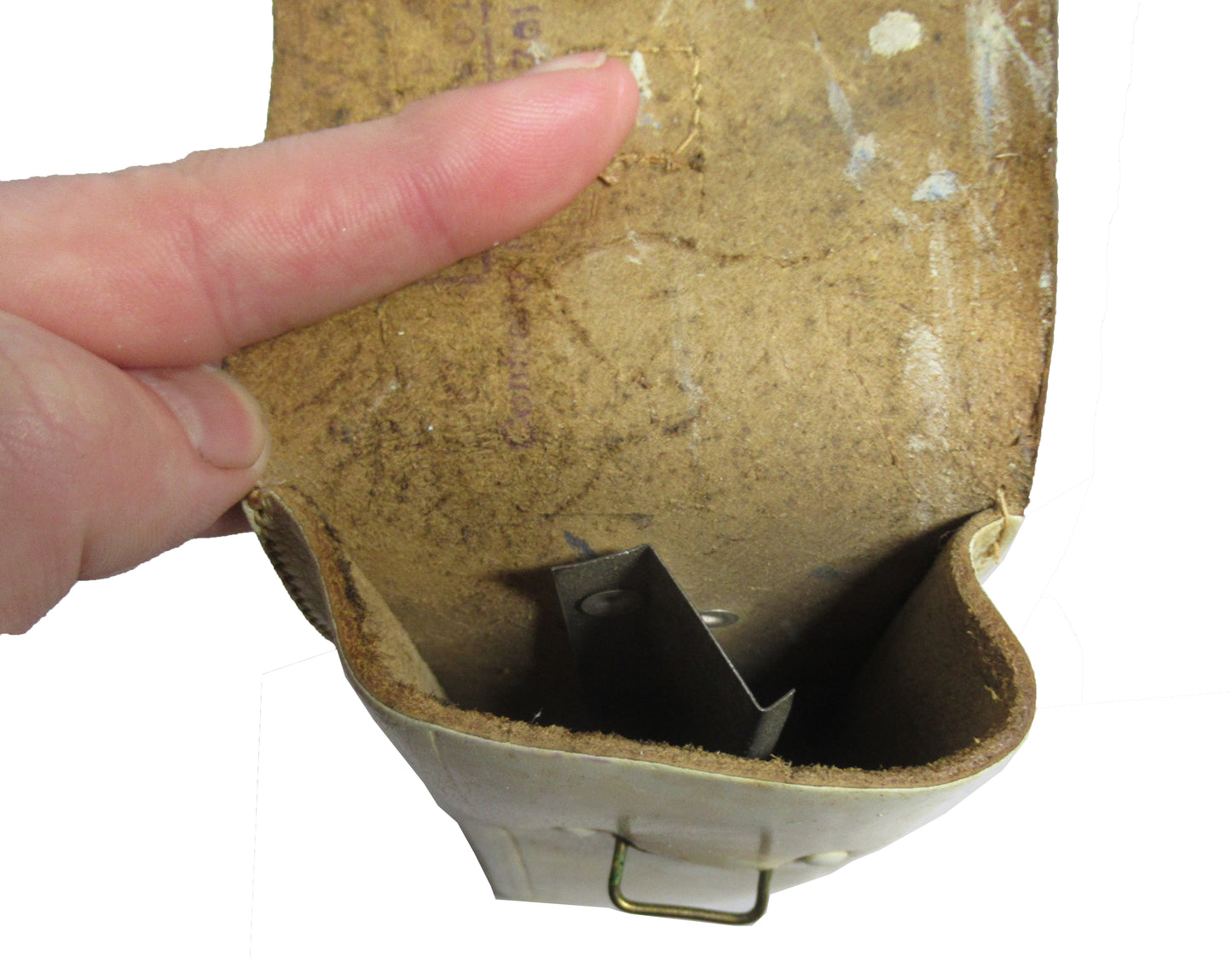 Vintage Italian army white leather magazine pouch ammo belt military ammunition 1960s long