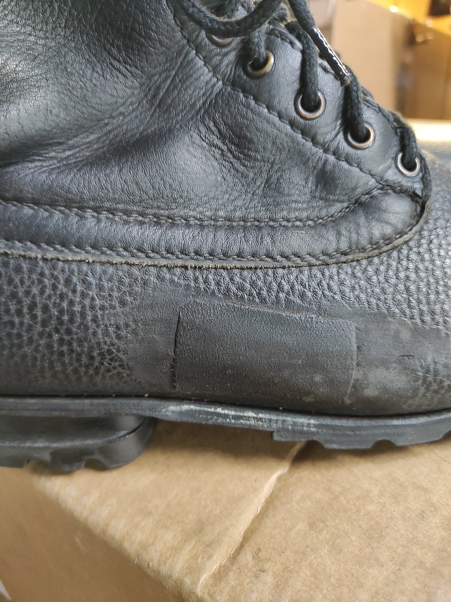 Vintage 1960s-1980s Swedish army work boots Black leather shoes military rubber Very Good
