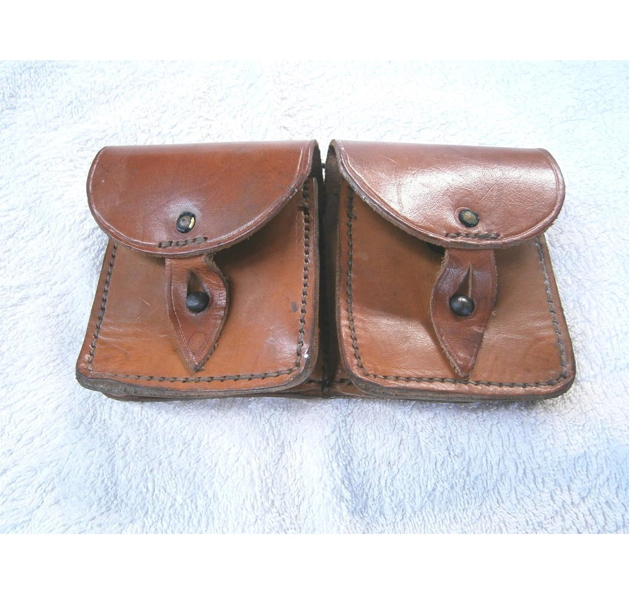 Vintage 1947 M47 French army leather ammo double belt pouch military ammunition