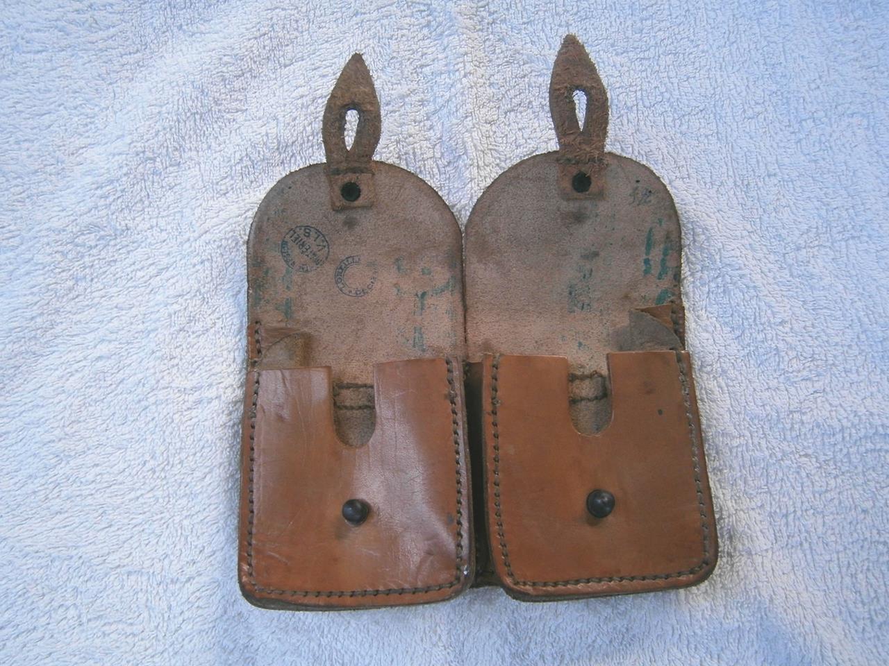Vintage 1947 M47 French army leather ammo double belt pouch military ammunition