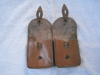 Vintage 1947 M47 French army leather ammo double belt pouch military ammunition