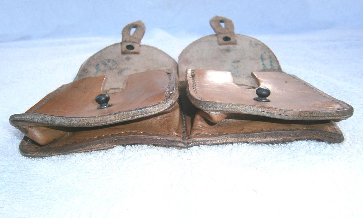 Vintage 1947 M47 French army leather ammo double belt pouch military ammunition