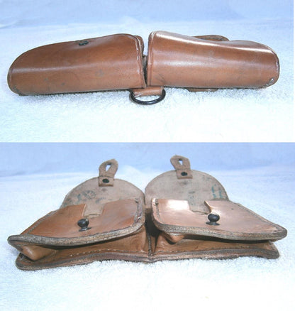 Vintage 1947 M47 French army leather ammo double belt pouch military ammunition