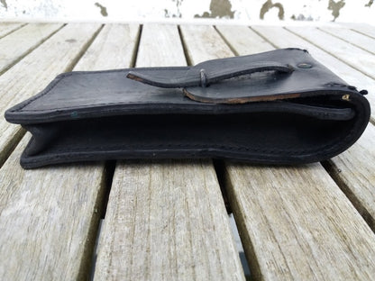 Vintage 1950s 1960s French army black leather ammo belt pouch military ammunition