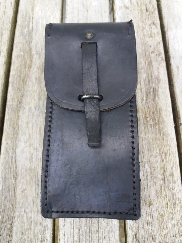 Vintage 1950s 1960s French army black leather ammo belt pouch military ammunition
