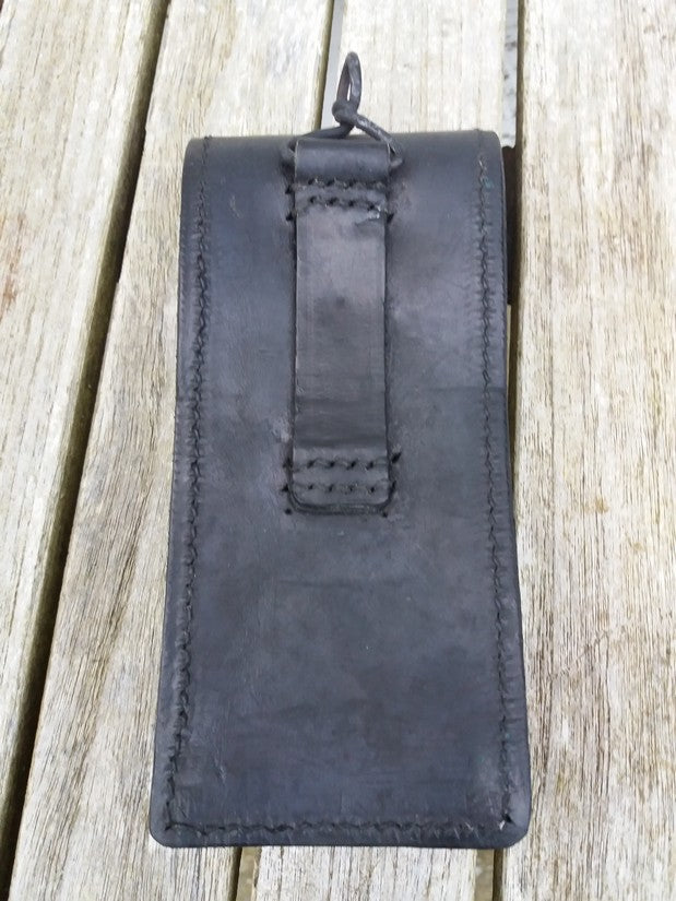 Vintage 1950s 1960s French army black leather ammo belt pouch military ammunition