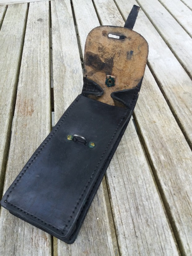 Vintage 1950s 1960s French army black leather ammo belt pouch military ammunition