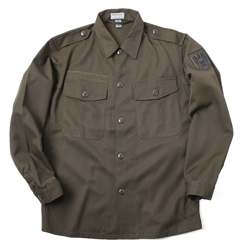 vintage 1980s Austrian army fieldshirt shirt jacket olive khaki f2 military mens