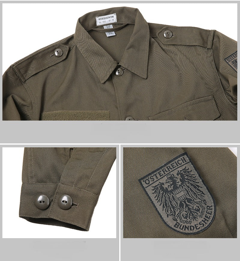 vintage 1980s Austrian army fieldshirt shirt jacket olive khaki f2 military mens