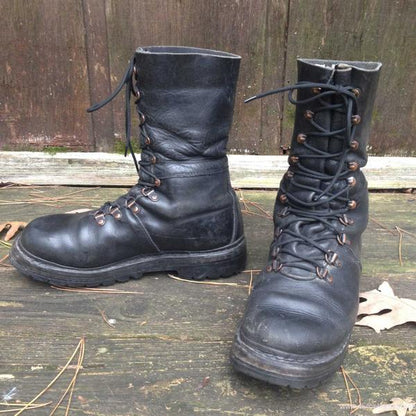 Authentic Austrian army Edelweiss Mountain boots Black leather paratrooper para shoes combat assault military half lined vintage 1980s