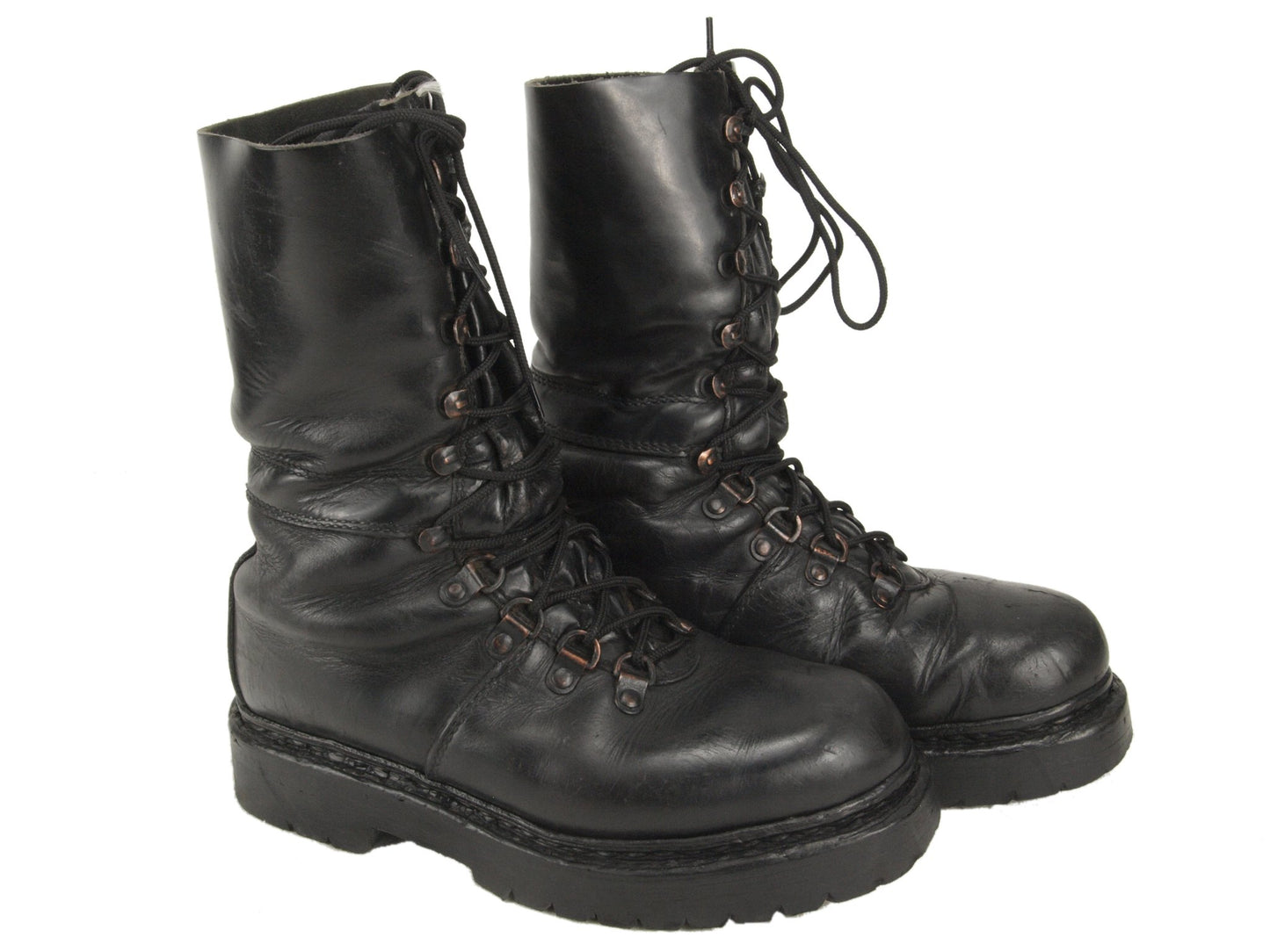 Authentic Austrian army Edelweiss Mountain boots Black leather paratrooper para shoes combat assault military half lined vintage 1980s