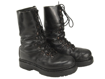 Authentic Austrian army Edelweiss Mountain boots Black leather paratrooper para shoes combat assault military half lined vintage 1980s