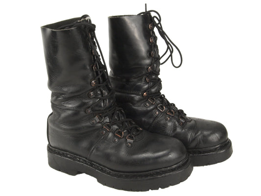 Authentic Austrian army Edelweiss Mountain boots Black leather paratrooper para shoes combat assault military half lined vintage 1980s
