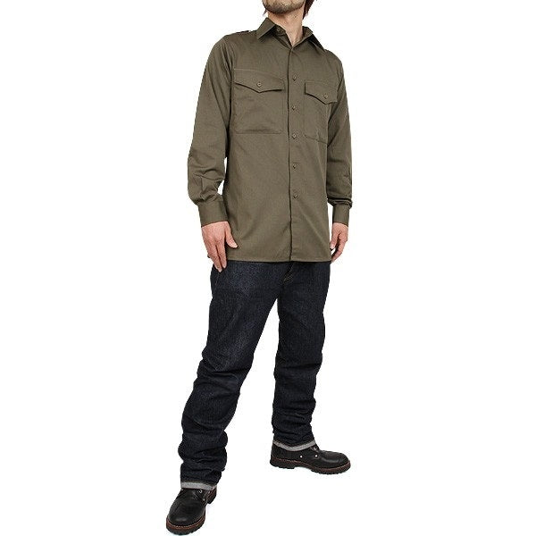 Vintage 1980s Austrian army fieldshirt shirt jacket olive khaki military lightweight small buttons