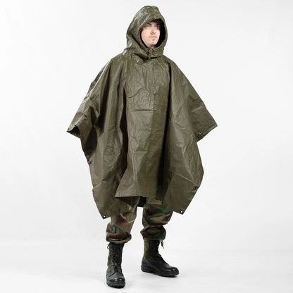 Authentic 1980s Austrian army olive drab poncho rain waterproof basha fishing camping hiking raincape